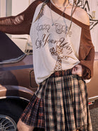 BEERBRO Distressed Graphic Off Shoulder Sweater in White - On Female Model