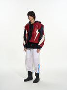 BLINDNOPLAN Layered Colorblock Racing Jacket in Red - On Male Model