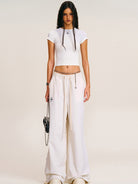 SMFK Short Sleeve Cropped T Shirt in White - On Female Model