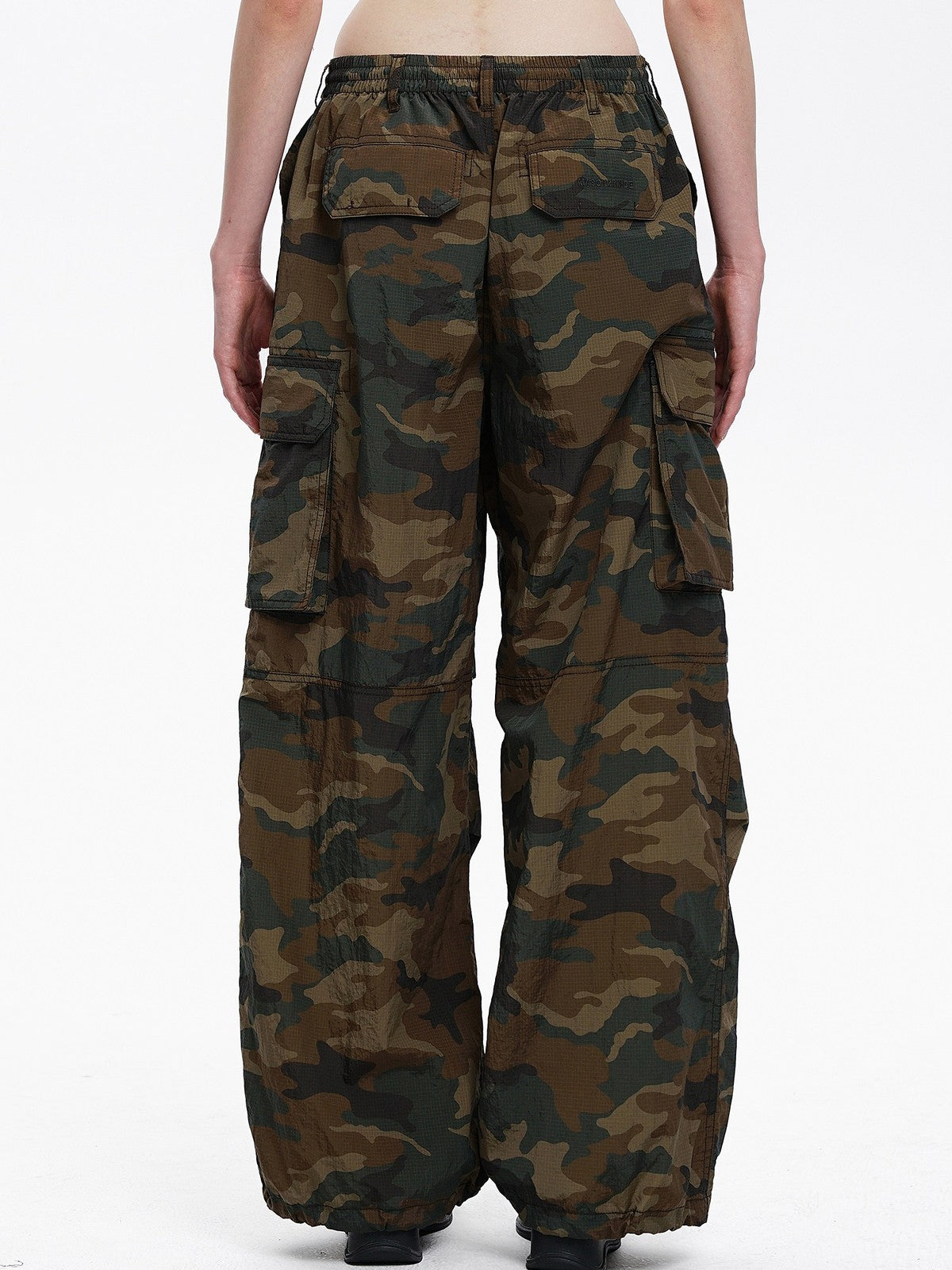 MASONPRINCE Camo Nylon Cargo Parachute Pants in Brown - On Model