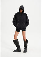 MASONPRINCE Fireworks Cotton Zip Up Hoodie in Black - On Male Model