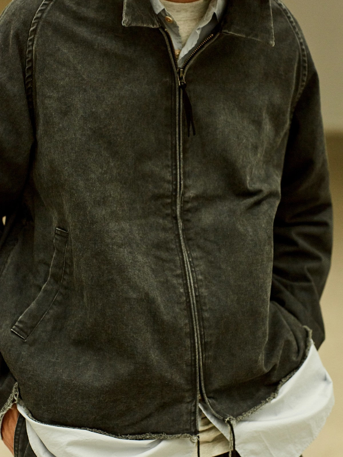 USAGE Vintage Washed Cotton Sports Jacket in Black - On Male Model