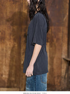 BLINDNOPLAN Distressed Washed Graphic Cotton T Shirt in Gray - On Female Model