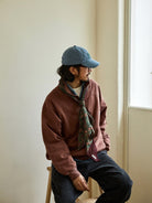 USAGE Heavyweight Cotton Half Zip Sweatshirt in Brown - On Male Model