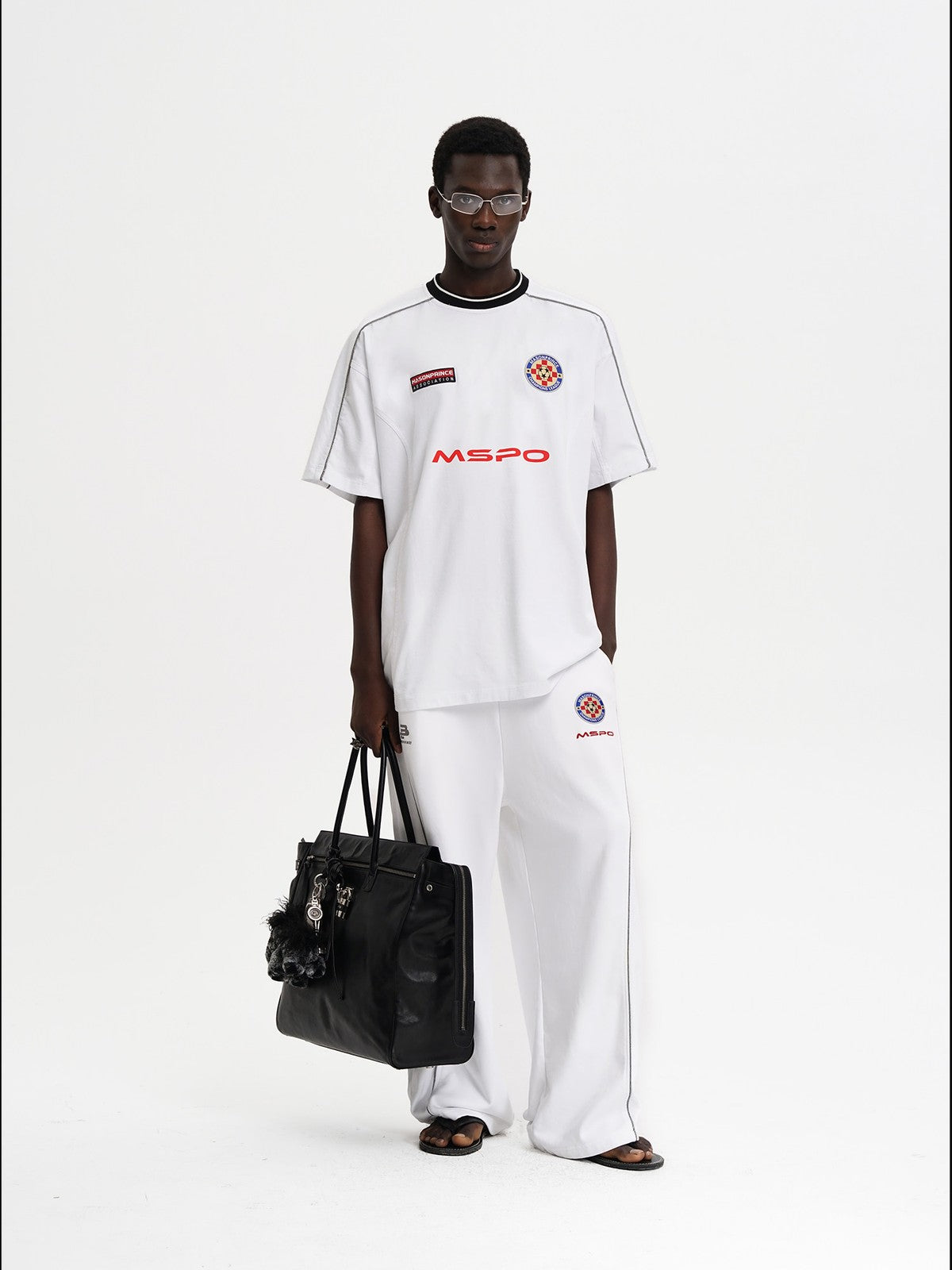 MASONPRINCE Reconstructed Applique T Shirt in White - On Male Model
