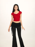 BEERBRO Twist Front Ruched Tee in Red - On Female Model