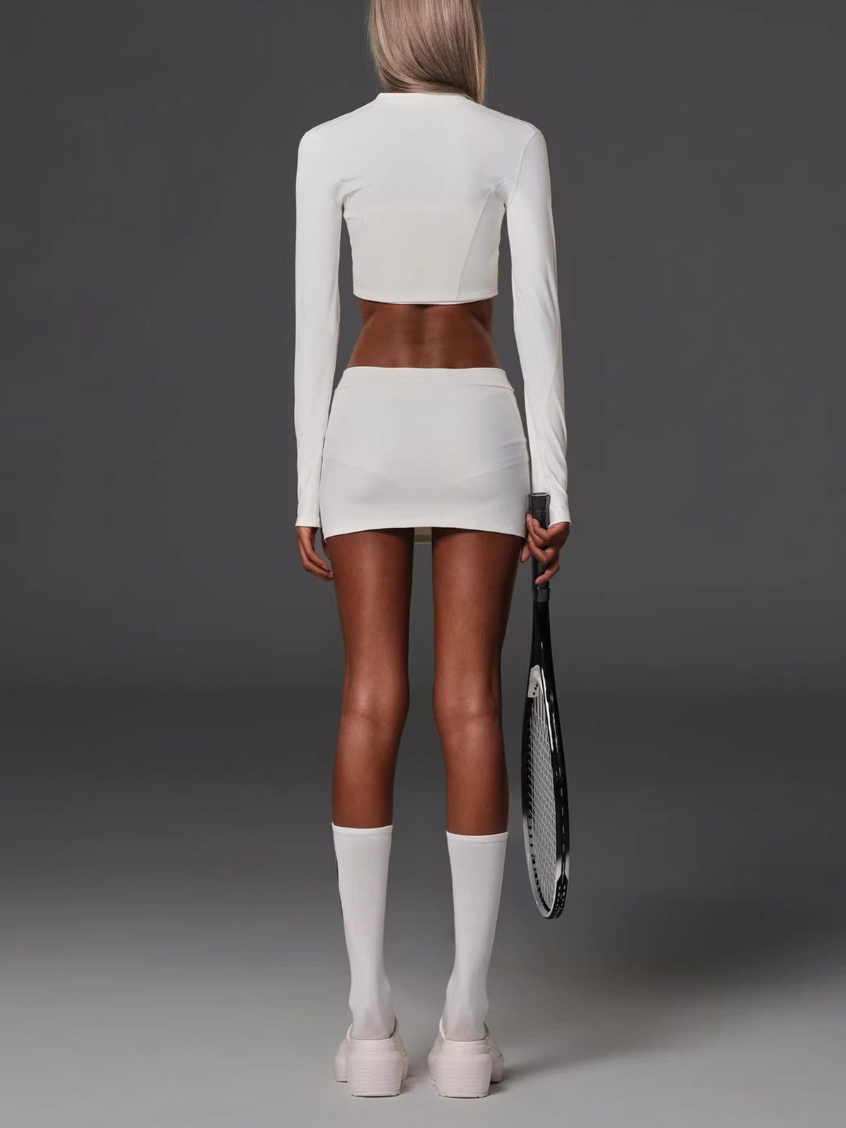 SMFK Cropped Nylon Blend Zip Up Jacket in White - On Model
