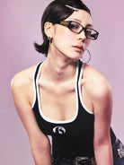 BEERBRO Contrast Trim U Neck Tank in Black - On Female Model