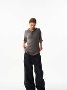 BLINDNOPLAN Hooded Short Sleeve Polo in Gray - On Female Model