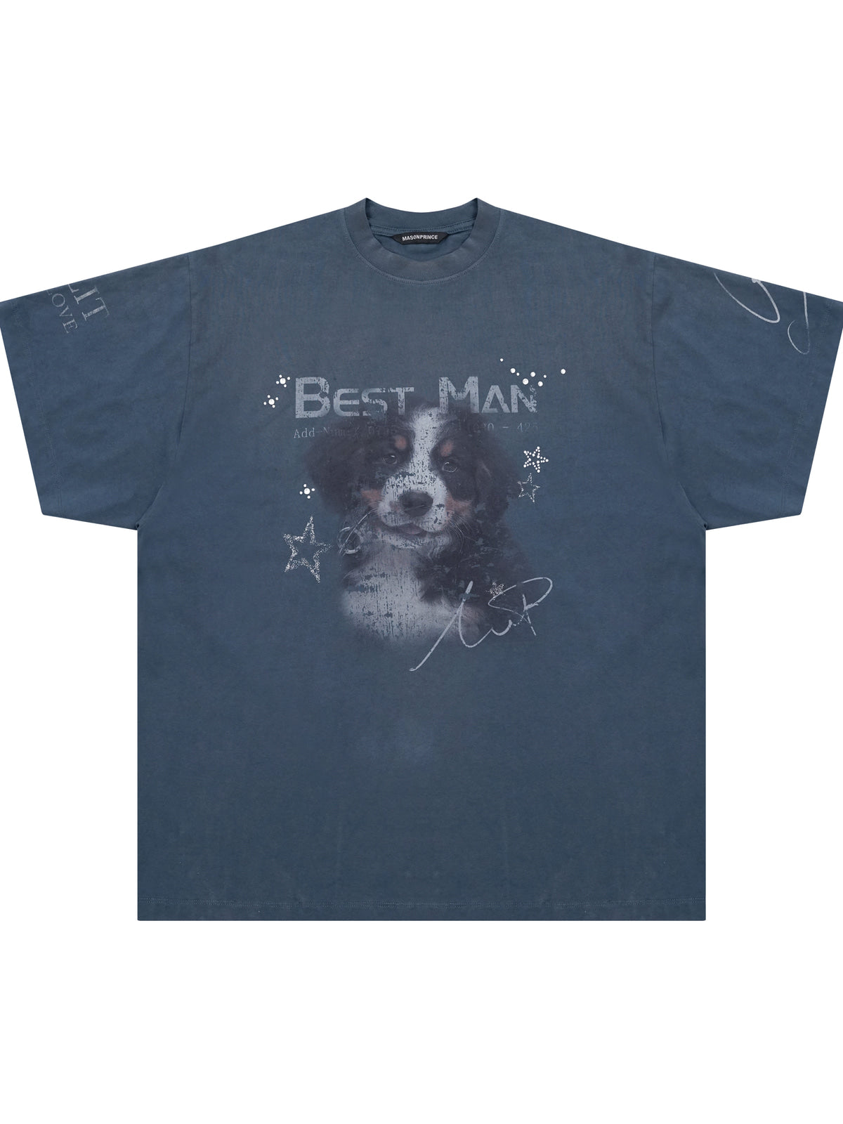 MASONPRINCE BESTMAN Puppy Graphic Cotton T Shirt in Navy Blue