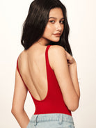 BEERBRO Scoop Neck Low Back Bodysuit in Red - On Female Model