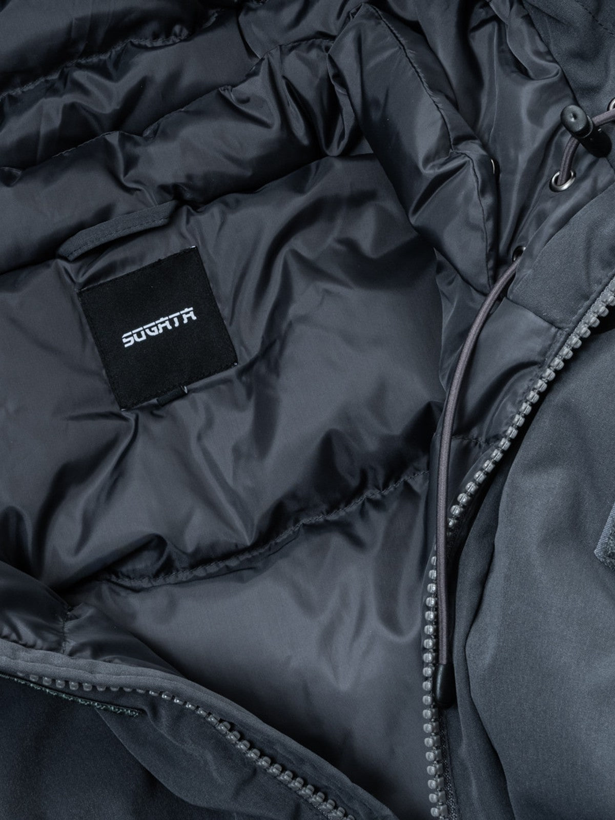 SOD Mid Length Hooded Down Puffer in Black - Detail