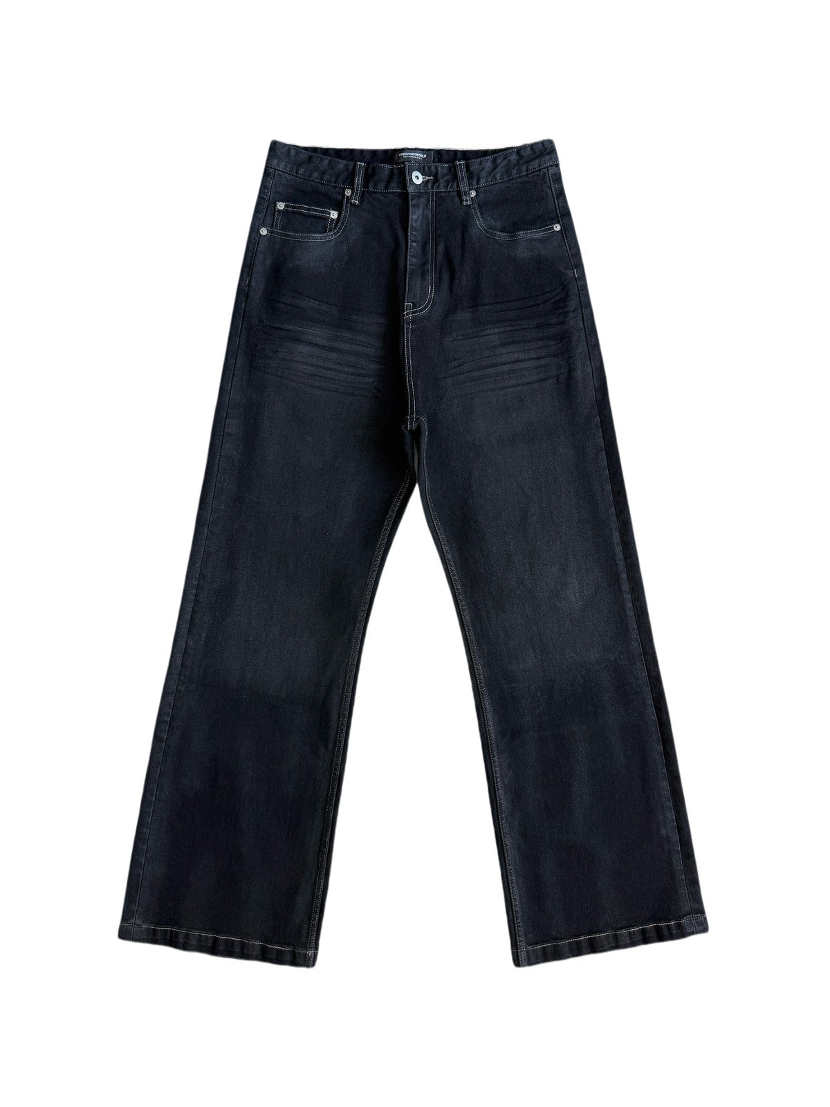 UNKNOWNWORLD Washed Waxed Wide Leg Jeans in Black