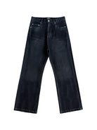 UNKNOWNWORLD Washed Waxed Wide Leg Jeans in Black