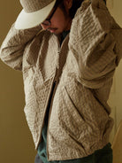 USAGE Jacquard Check Harrington Jacket in Beige - On Male Model