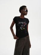 MASONPRINCE Reversible Parody Graphic Cotton T Shirt in Black - On Female Model