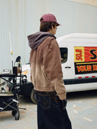 SOD Distressed Cotton Lumberjack Jacket in Red - On Model