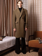 SOD Oversized Double Breasted Wool Blend Coat in Green - On Male Model