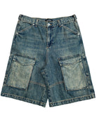 UNKNOWNWORLD Mud Dyed Multi Pocket Denim Shorts in Blue
