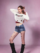 BEERBRO Jacquard Knit Shrug Cami Set in White - On Female Model