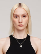 BLACKHEAD Green Eyed Cat Pendant Necklace in Gray - On Female Model