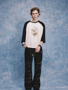 SOD Rivet Panel Micro Flare Jeans in Black - On Male Model