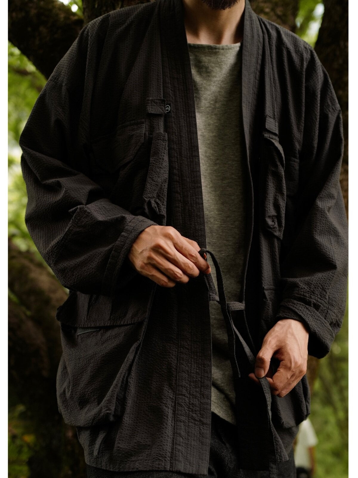 USAGE Reversible Utility Noragi Jacket in Black - On Male Model