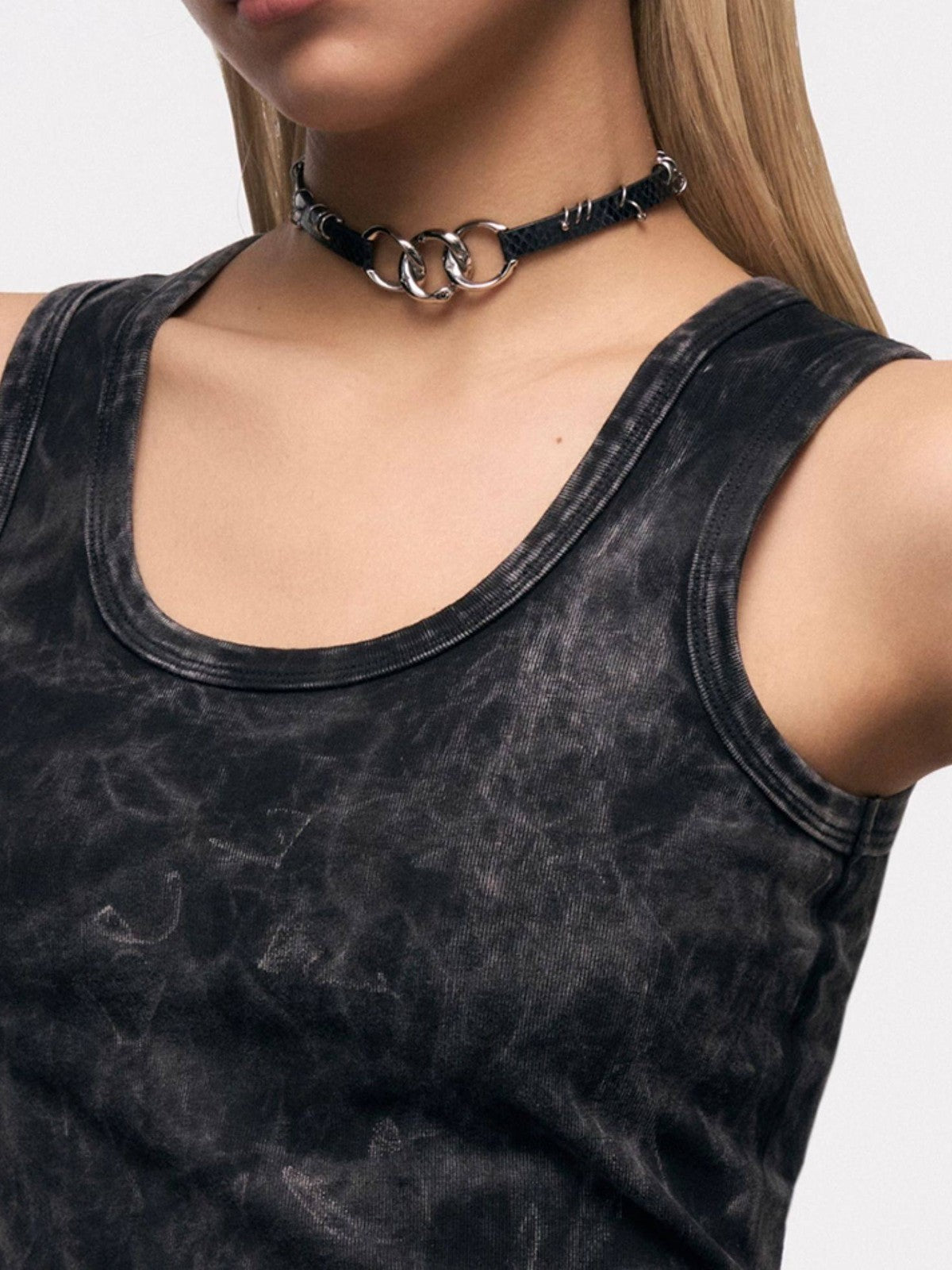 BLACKHEAD Three Snakes Piercing Choker in Black - On Female Model