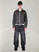 UNKNOWNWORLD Cracked Leather Type 3 Jacket in Green - On Male Model