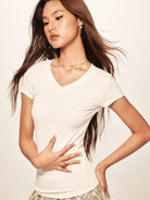 BEERBRO Slim Fit V Neck T Shirt in White - On Female Model