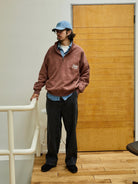 USAGE Heavyweight Cotton Half Zip Sweatshirt in Brown - On Male Model