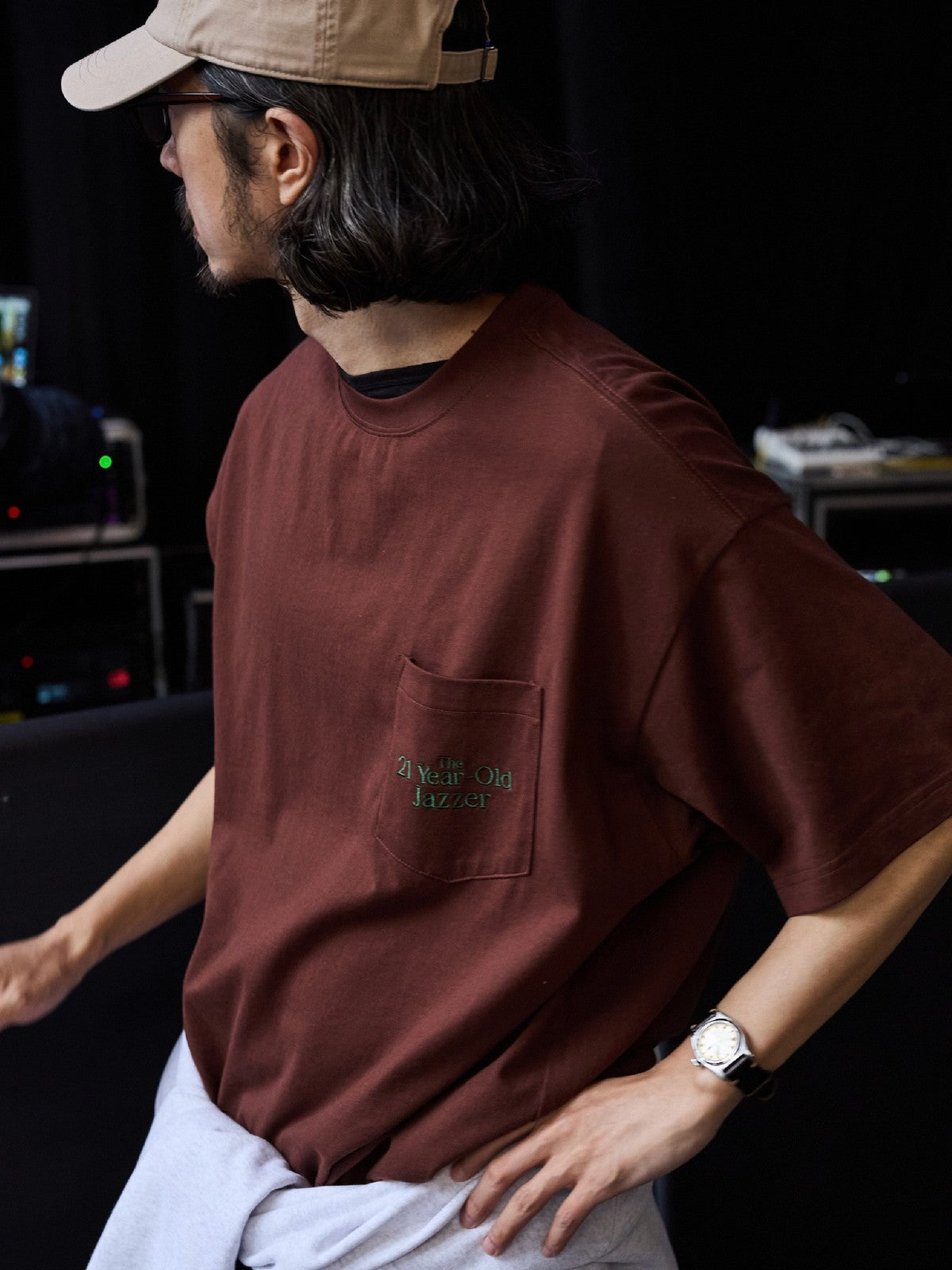 USAGE JZ Festival Graphic Cotton T Shirt in Brown - On Male Model