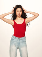 BEERBRO Scoop Neck Low Back Bodysuit in Red - On Female Model