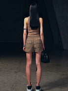SMFK Lightweight Drawstring Track Shorts in Brown - On Female Model