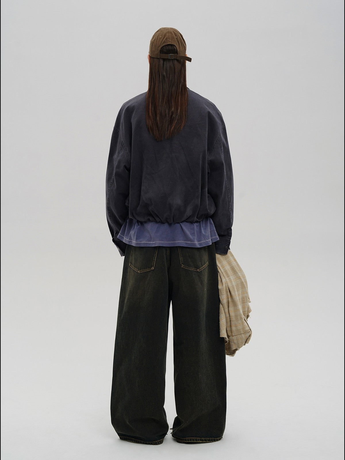 MASONPRINCE Distressed Cotton Cocoon Workwear Jacket in Charcoal - On Model
