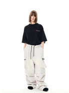 UNKNOWNWORLD Detachable Wide Leg Cargo Pants in Gray - On Female Model