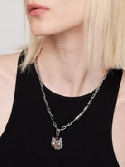 BLACKHEAD Green Eyed Cat Pendant Necklace in Gray - On Female Model