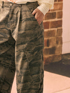 BEERBRO Camo Wide Leg Cargo Pants in Olive - On Female Model