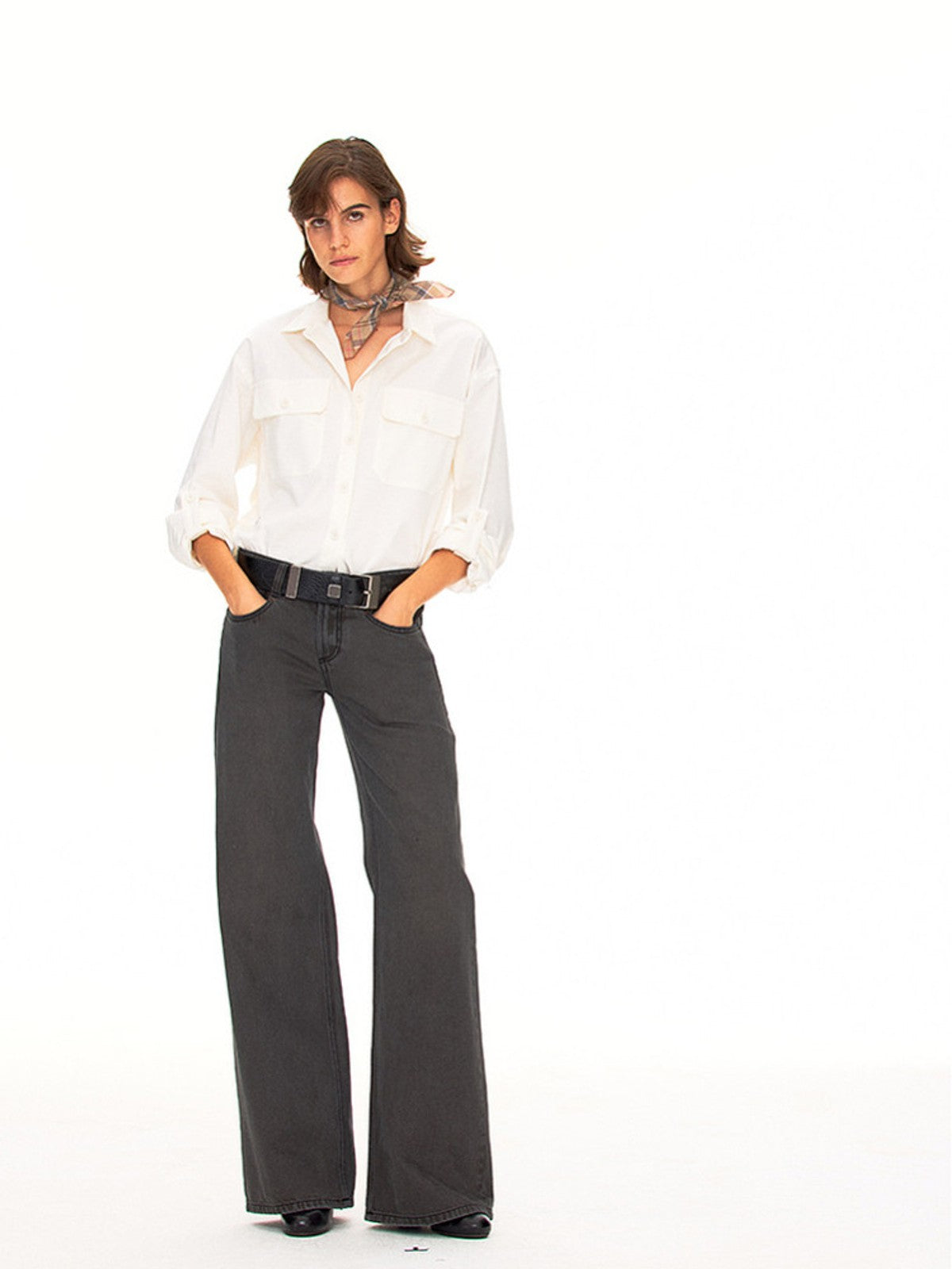 FaxCopyExpress Vintage Wash Gray Jeans in Gray - On Female Model