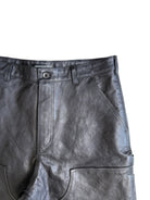 UNKNOWNWORLD Horsehide Double Knee Work Pants in Black - Detail