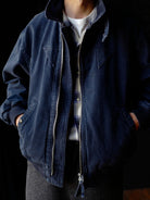 USAGE Washed Cotton Lyocell B 15 Bomber in Navy - On Male Model