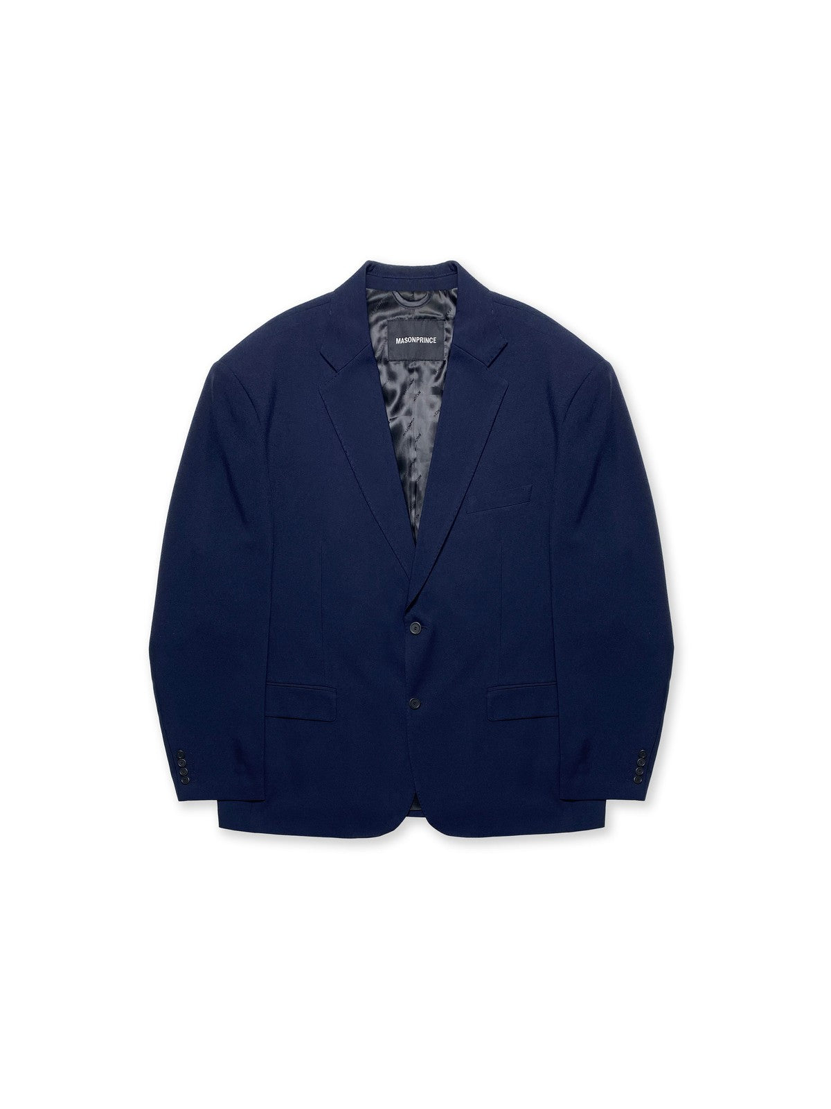 MASONPRINCE Minimalist Textured Two Button Blazer in Navy Blue