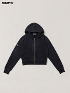SMFK Garment Dyed Cotton Zip Up Hoodie in Black