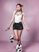 BEERBRO Contrast Trim U Neck Tank in White - On Female Model