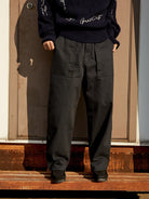 USAGE Heavyweight Herringbone Baker Pants in Navy Blue - On Model