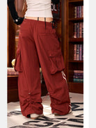 BeerBro Contrast Stripe Cargo Pants in Red - On Female Model