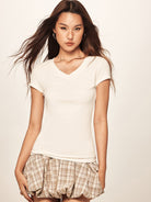 BEERBRO Slim Fit V Neck T Shirt in White - On Female Model