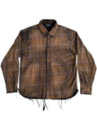 UNKNOWNWORLD Distressed Raw Hem Plaid Shirt in Brown