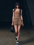 SMFK Lightweight Drawstring Track Shorts in Brown - On Female Model