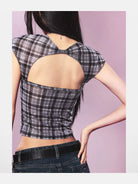 BeerBro Backless Plaid Mesh Top in Gray - On Model